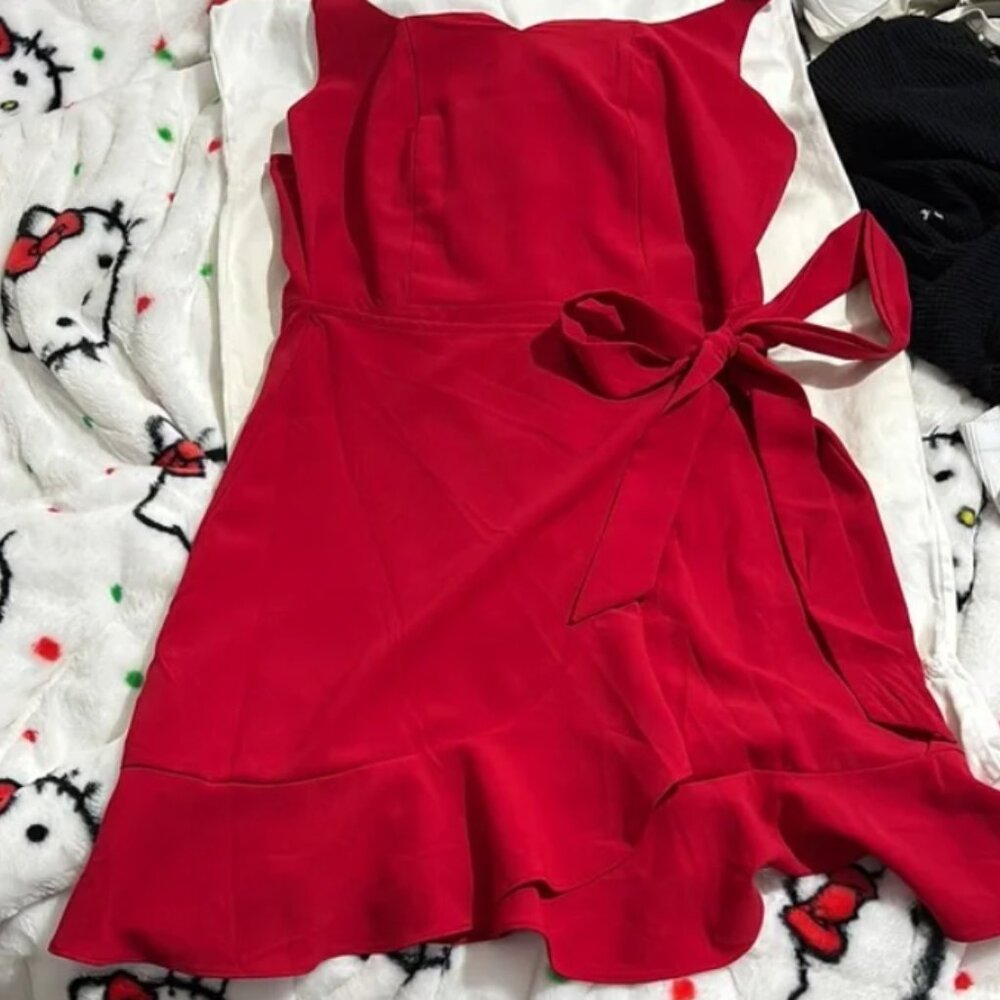 Red Ruffled Wrap Mini Dress
